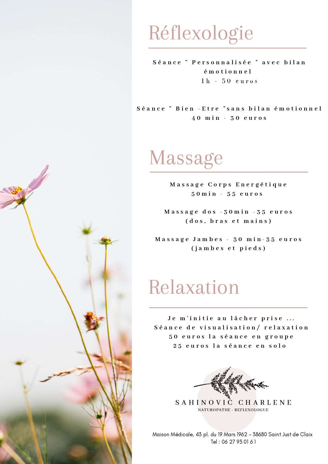 prestations réflexologie et massages proposées par Charlène